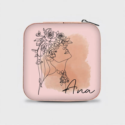 Custom Beautiful Girl Flowers Jewelry Box, Travel Jewelry Case Gift For Mom, Wife, Aunt, Friends, Mother's Day Jewelry Case