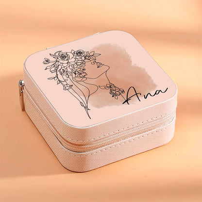 Custom Beautiful Girl Flowers Jewelry Box, Travel Jewelry Case Gift For Mom, Wife, Aunt, Friends, Mother's Day Jewelry Case
