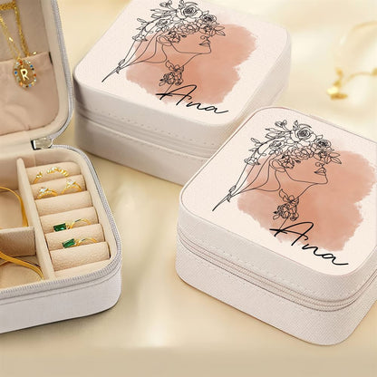 Custom Beautiful Girl Flowers Jewelry Box, Travel Jewelry Case Gift For Mom, Wife, Aunt, Friends, Mother's Day Jewelry Case