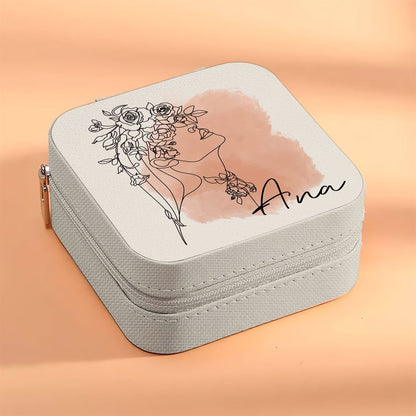 Custom Beautiful Girl Flowers Jewelry Box, Travel Jewelry Case Gift For Mom, Wife, Aunt, Friends, Mother's Day Jewelry Case