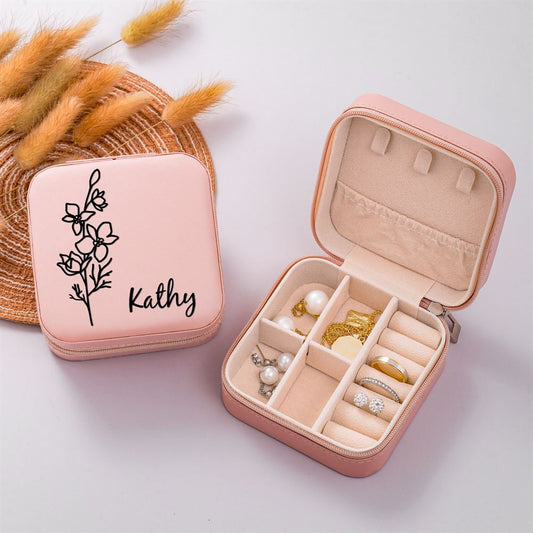 Custom Birth Flower Jewelry Box, Month Flower Jewelry Box, Mother's Day Jewelry Case