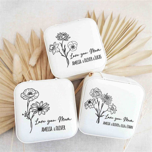 Custom Birth Flower Jewelry Box, Mother's Day Jewelry Case