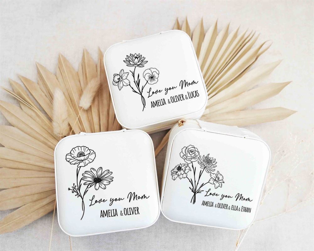 Custom Birth Flower Jewelry Box, Mother's Day Jewelry Case