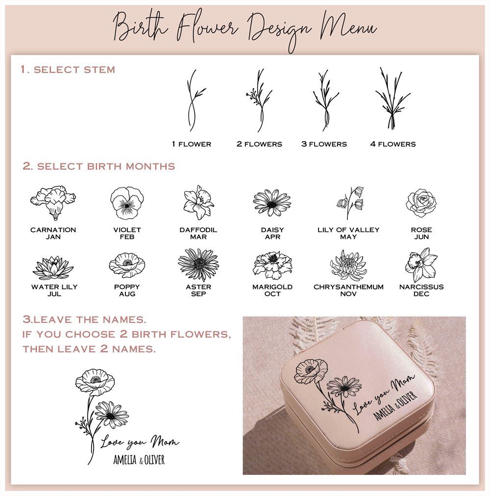 Custom Birth Flower Jewelry Box, Mother's Day Jewelry Case