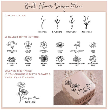 Custom Birth Flower Jewelry Box, Mother's Day Jewelry Case