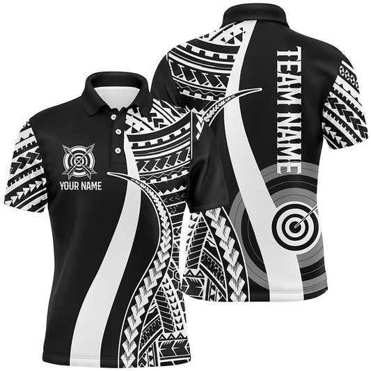 Custom Black White Tribal Pattern Archery Polo Shirts For Men, Archery Game Shirts For Team, Archery Team Shirts, Custom Archery Shirts