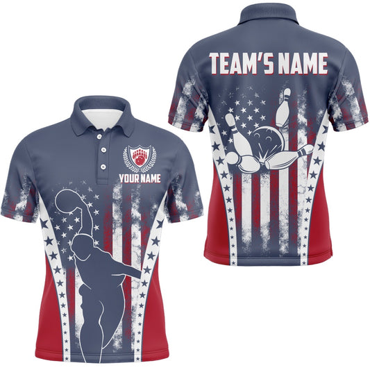 Custom Bowling Polo Shirts, American Bowling Jersey For Men Custom Navy Bowling Shirt Team Bowling Polo Shirt