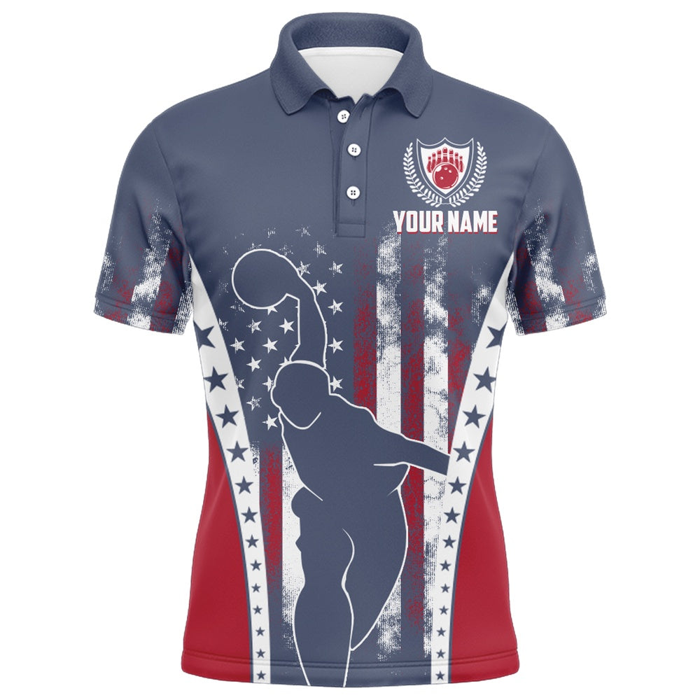 Custom Bowling Polo Shirts, American Bowling Jersey For Men Custom Navy Bowling Shirt Team Bowling Polo Shirt