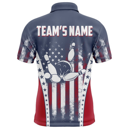 Custom Bowling Polo Shirts, American Bowling Jersey For Men Custom Navy Bowling Shirt Team Bowling Polo Shirt