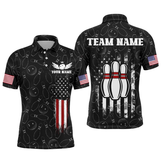 Custom Bowling Polo Shirts, American Bowling Jersey Men Patriotic Bowling Team Shirt Custom Bowling Polo Shirt