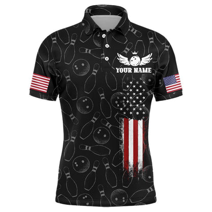 Custom Bowling Polo Shirts, American Bowling Jersey Men Patriotic Bowling Team Shirt Custom Bowling Polo Shirt