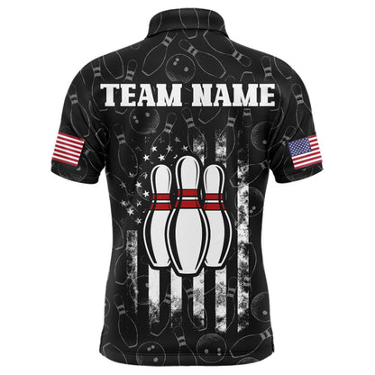 Custom Bowling Polo Shirts, American Bowling Jersey Men Patriotic Bowling Team Shirt Custom Bowling Polo Shirt
