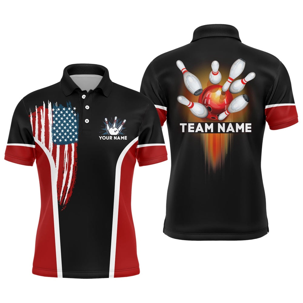 Custom Bowling Polo Shirts, American Bowling Polo Shirt For Men Custom Bowling Team Jersey Navy Bowling Shirt