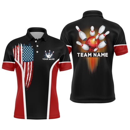 Custom Bowling Polo Shirts, American Bowling Polo Shirt For Men Custom Bowling Team Jersey Navy Bowling Shirt