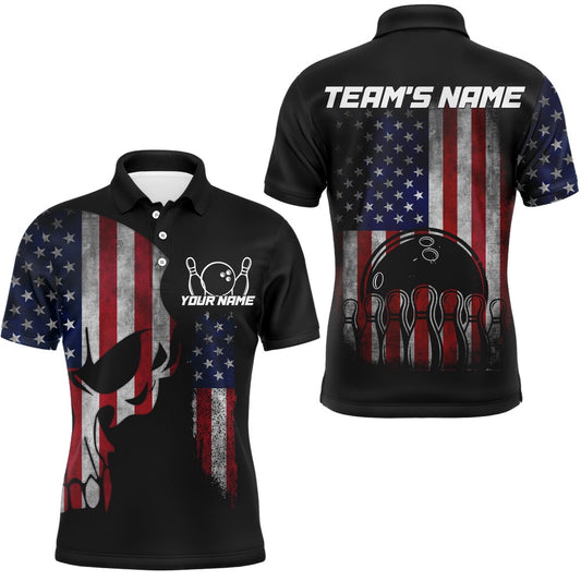 Custom Bowling Polo Shirts, American Bowling Polo Shirt For Men Custom Skull Bowling Jersey Bowling Team