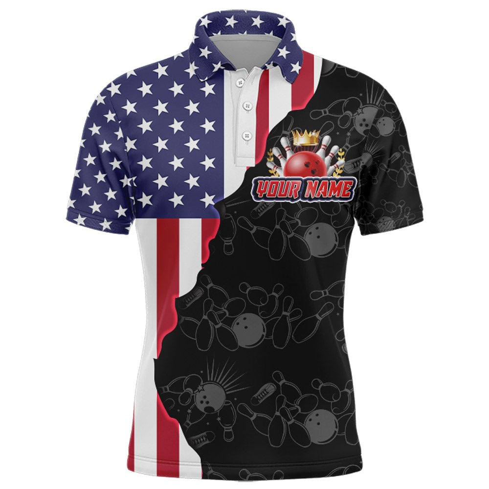 Custom Bowling Polo Shirts, American Bowling Shirt For Men Patriotic Bowling Jersey Team League Bowling Polo Shirt