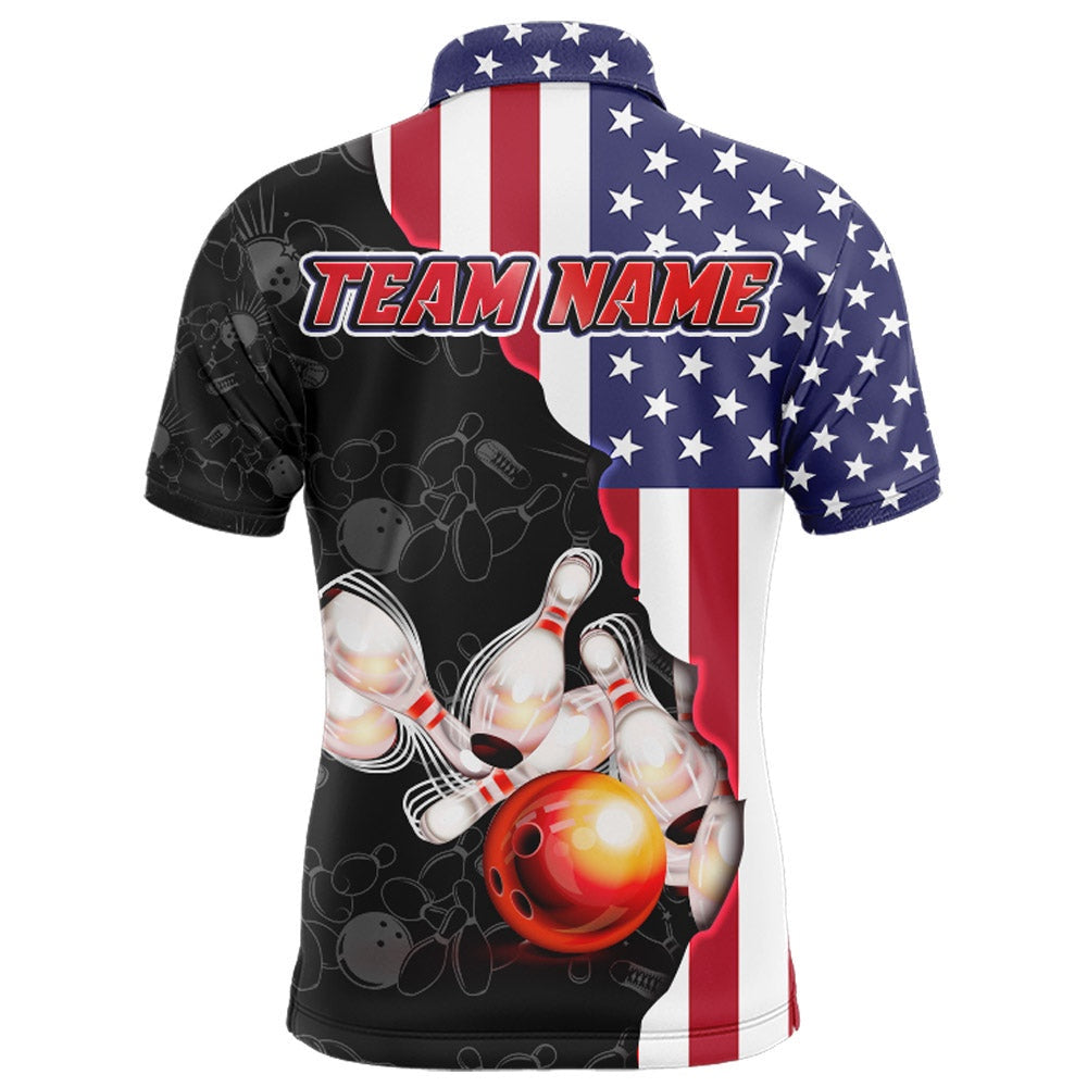 Custom Bowling Polo Shirts, American Bowling Shirt For Men Patriotic Bowling Jersey Team League Bowling Polo Shirt
