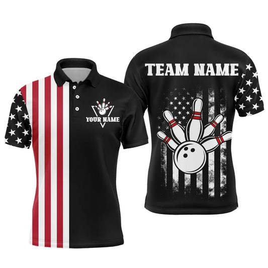 Custom Bowling Polo Shirts, American Bowling Shirt Men Black Bowling Team League Jersey Custom Bowling Polo Shirt