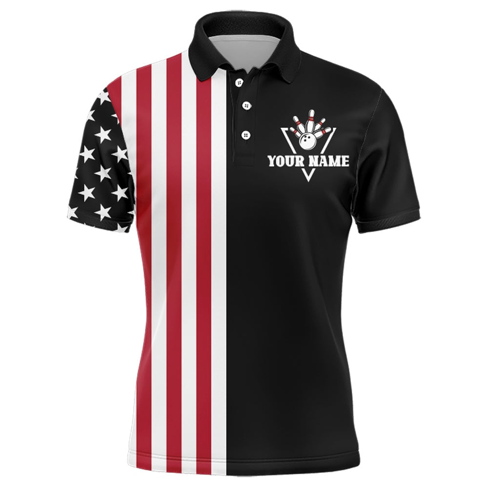 Custom Bowling Polo Shirts, American Bowling Shirt Men Black Bowling Team League Jersey Custom Bowling Polo Shirt