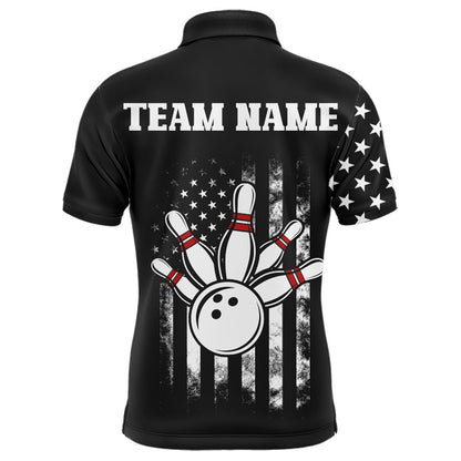 Custom Bowling Polo Shirts, American Bowling Shirt Men Black Bowling Team League Jersey Custom Bowling Polo Shirt