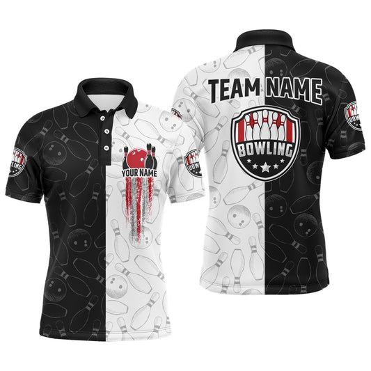 Custom Bowling Polo Shirts, American Bowling Shirts Men Black&White Bowling Team Jersey Custom Bowling Polo Shirt