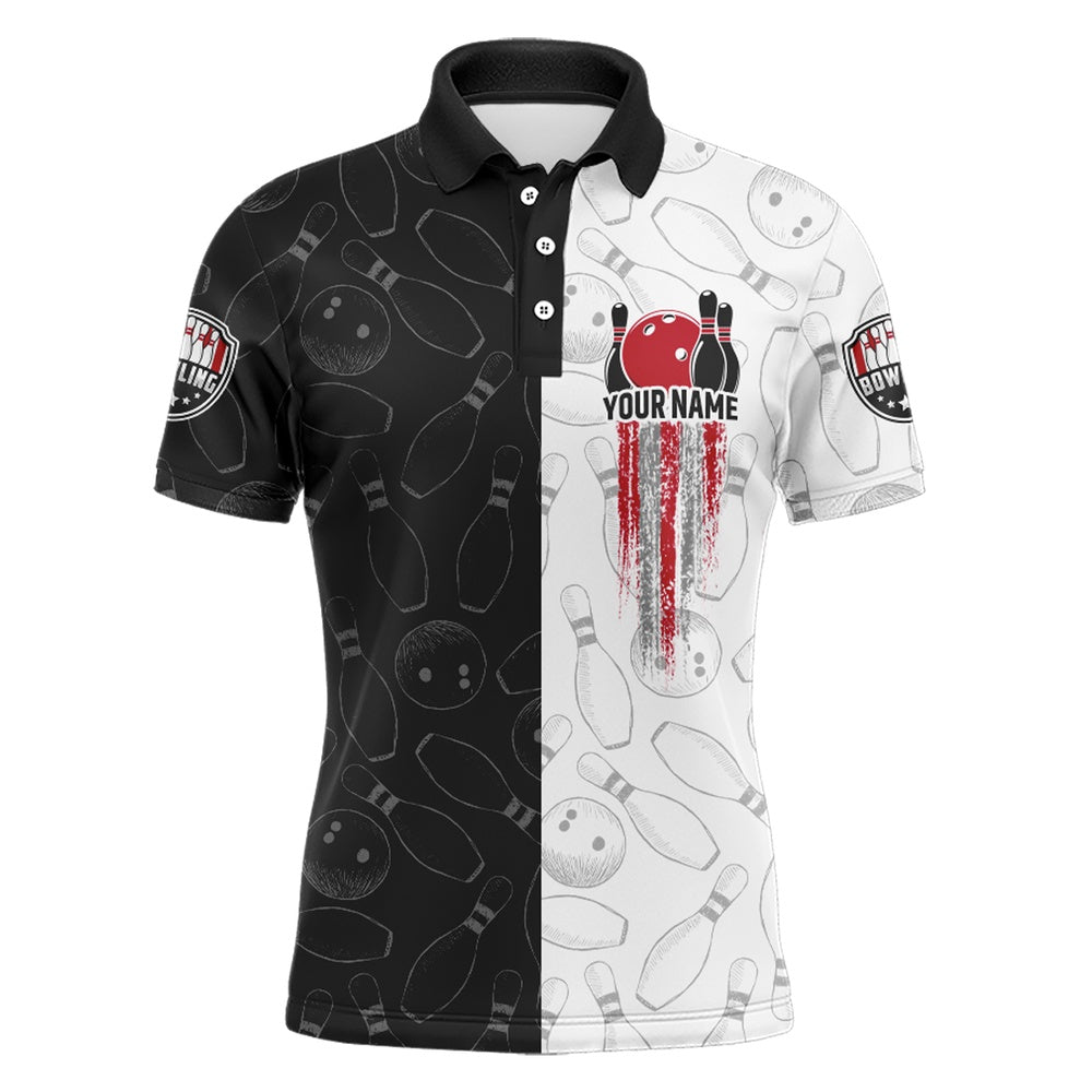 Custom Bowling Polo Shirts, American Bowling Shirts Men Black&White Bowling Team Jersey Custom Bowling Polo Shirt