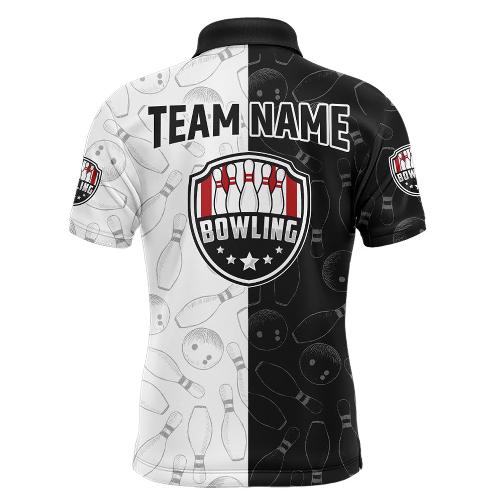 Custom Bowling Polo Shirts, American Bowling Shirts Men Black&White Bowling Team Jersey Custom Bowling Polo Shirt