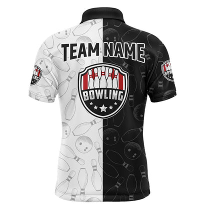 Custom Bowling Polo Shirts, American Bowling Shirts Men Black&White Bowling Team Jersey Custom Bowling Polo Shirt