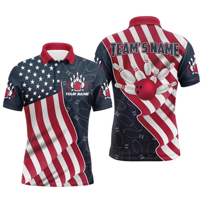 Custom Bowling Polo Shirts, American Flag Bowling Jersey For Men Custom Polo Bowling Shirt Patriotic Bowling Shirt For Team