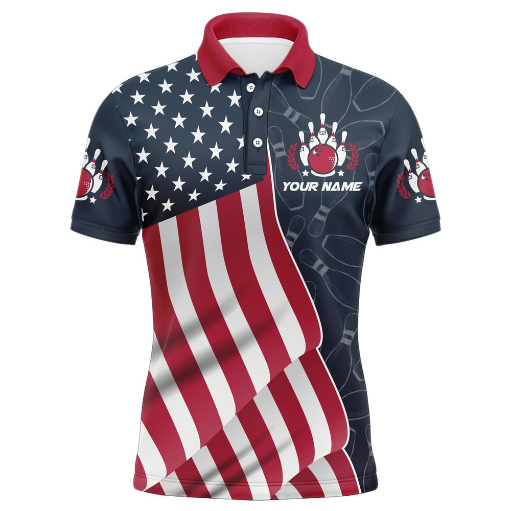 Custom Bowling Polo Shirts, American Flag Bowling Jersey For Men Custom Polo Bowling Shirt Patriotic Bowling Shirt For Team