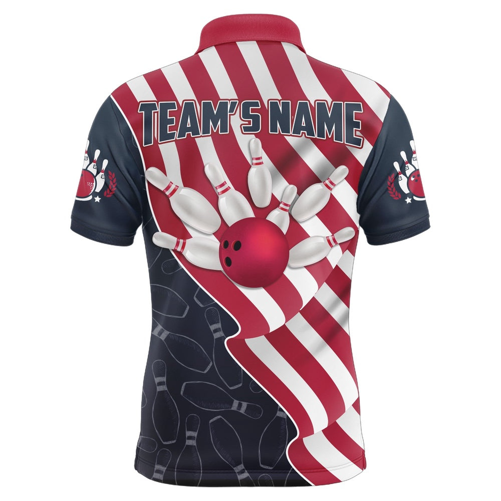Custom Bowling Polo Shirts, American Flag Bowling Jersey For Men Custom Polo Bowling Shirt Patriotic Bowling Shirt For Team