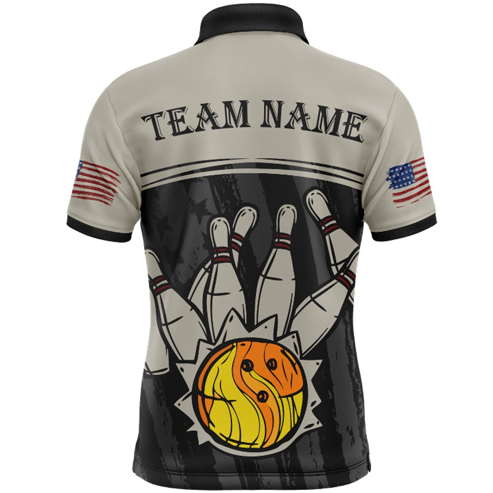 Custom Bowling Polo Shirts, American Flag Bowling Jersey For Men Patriotic Bowling Shirt Team League Bowling Polo Shirt
