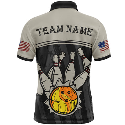 Custom Bowling Polo Shirts, American Flag Bowling Jersey For Men Patriotic Bowling Shirt Team League Bowling Polo Shirt