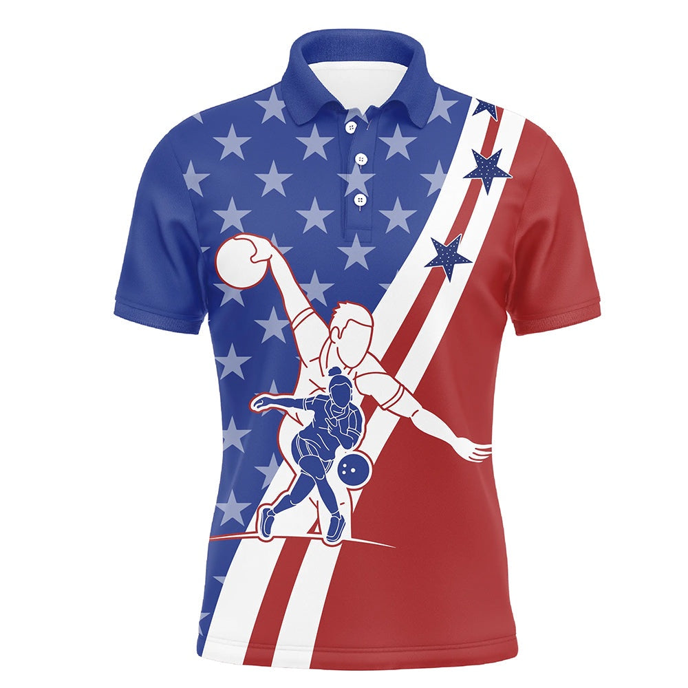 Custom Bowling Polo Shirts, American Flag Bowling Jersey For Men Personalized Bowling Polo Shirt Patriotic Bowling Team Shirt