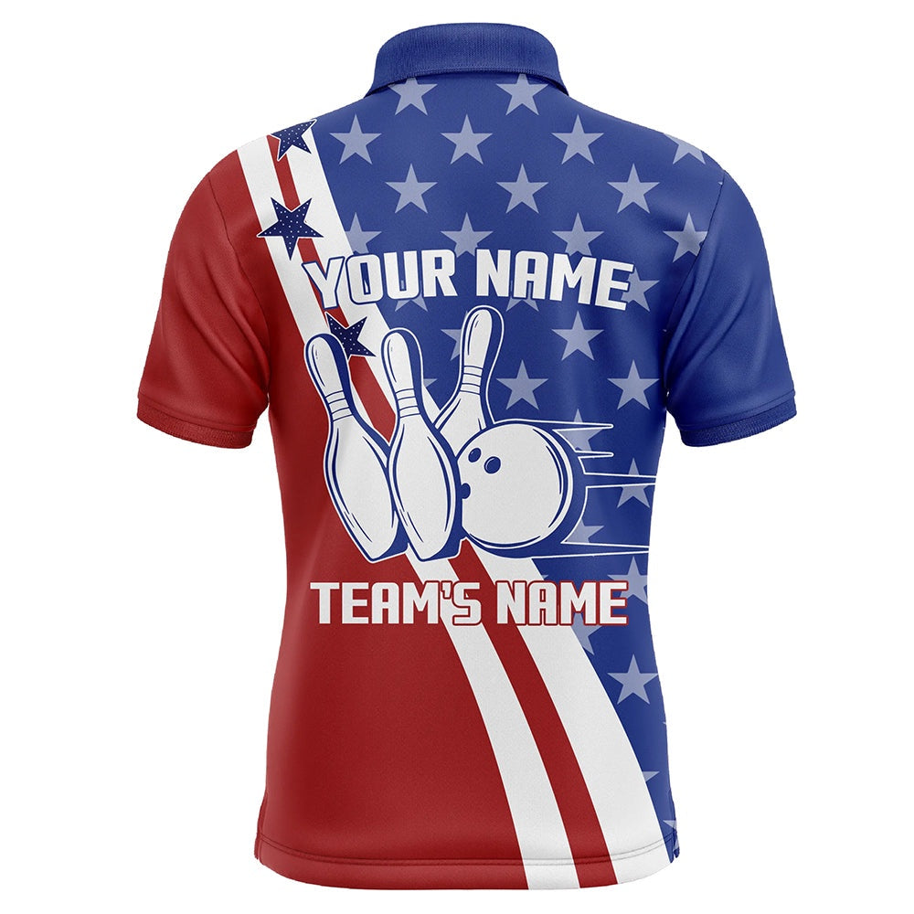 Custom Bowling Polo Shirts, American Flag Bowling Jersey For Men Personalized Bowling Polo Shirt Patriotic Bowling Team Shirt
