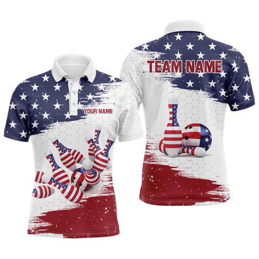 Custom Bowling Polo Shirts, American Flag Bowling Polo Shirt Custom Bowling Jersey For Men Bowling Team League