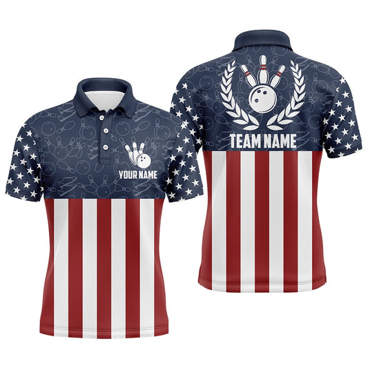Custom Bowling Polo Shirts, American Flag Bowling Polo Shirt For Men Custom Bowling Shirt Team League Bowling Jersey