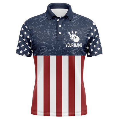 Custom Bowling Polo Shirts, American Flag Bowling Polo Shirt For Men Custom Bowling Shirt Team League Bowling Jersey