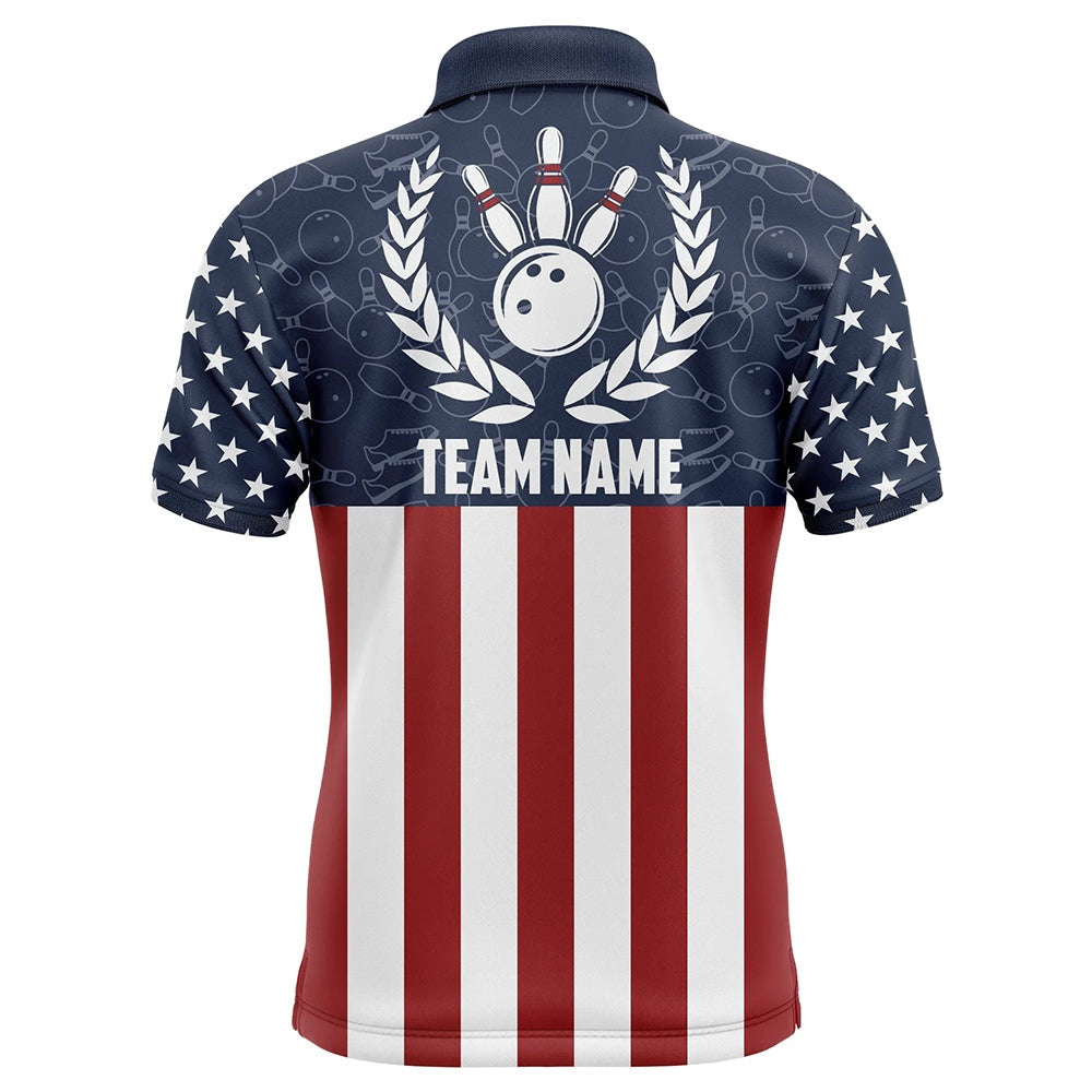Custom Bowling Polo Shirts, American Flag Bowling Polo Shirt For Men Custom Bowling Shirt Team League Bowling Jersey