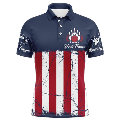 Custom Bowling Polo Shirts, American Flag Bowling Polo Shirt For Men Custom Bowling Team Jersey Navy Bowling Shirt