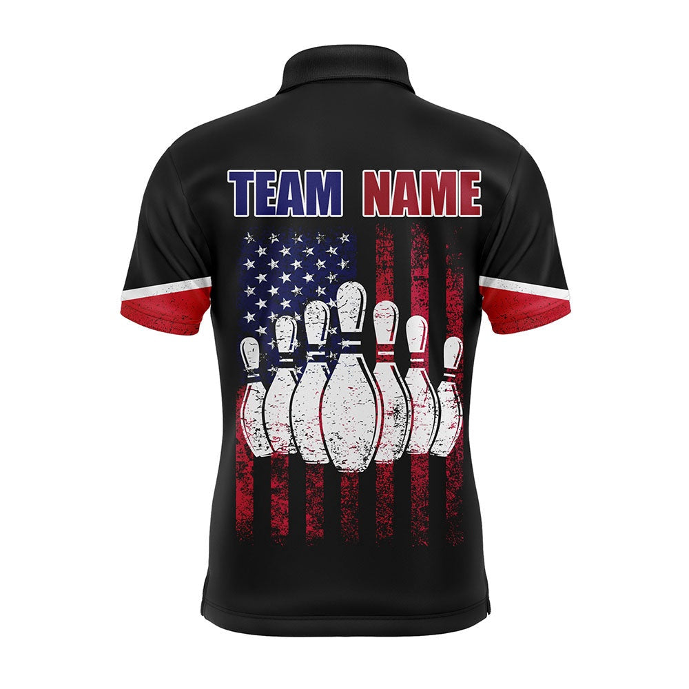 Custom Bowling Polo Shirts, American Flag Bowling Polo Shirt Personalized Bowling Jersey Men Patriotic Bowling Shirt For Team