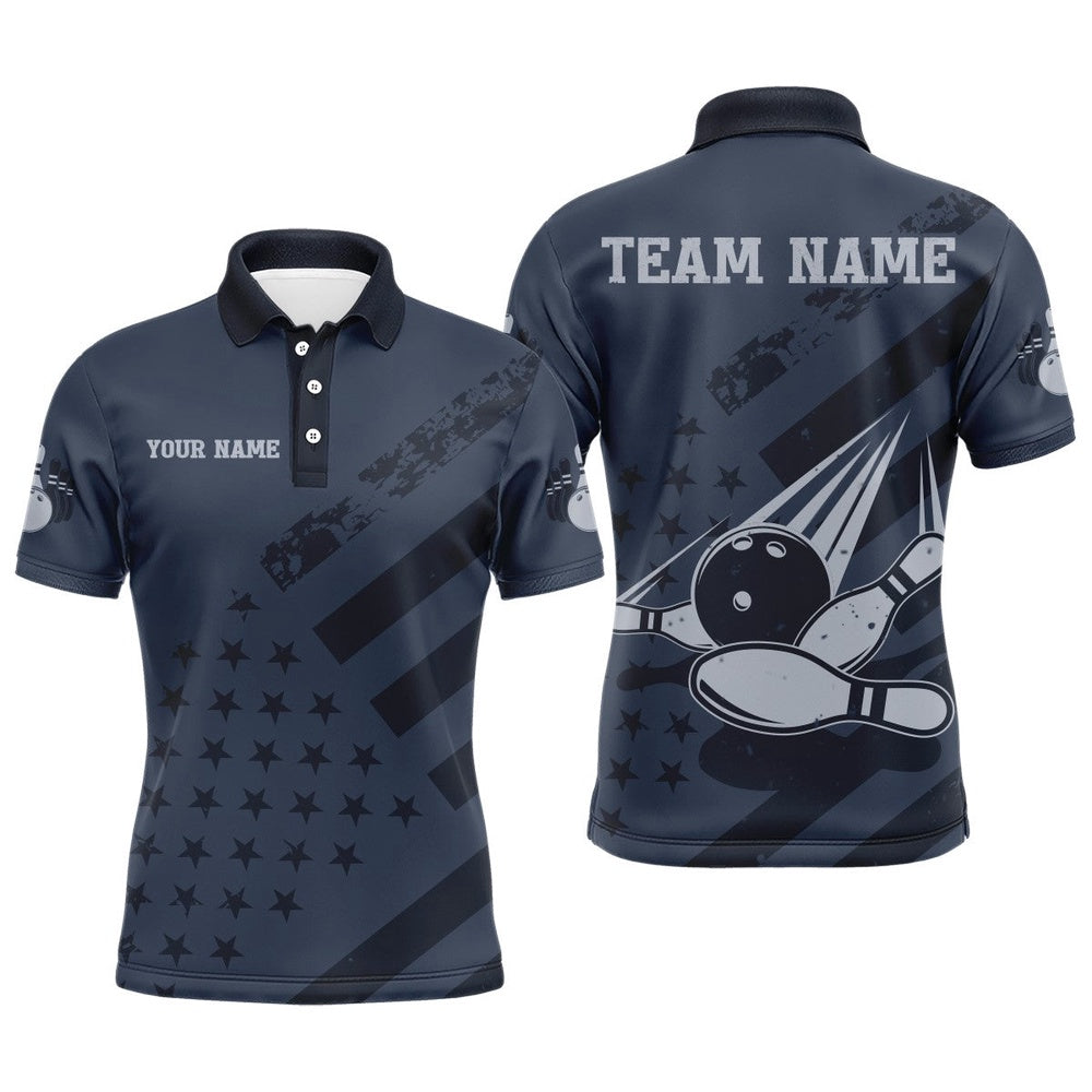 Custom Bowling Polo Shirts, American Flag Bowling Polo Shirt Team Patriotic Bowling Jersey For Men Bowlers Short Sleeve