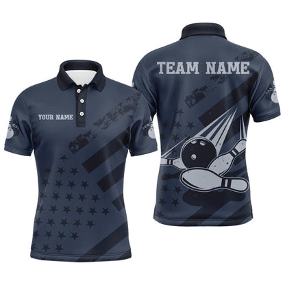 Custom Bowling Polo Shirts, American Flag Bowling Polo Shirt Team Patriotic Bowling Jersey For Men Bowlers Short Sleeve