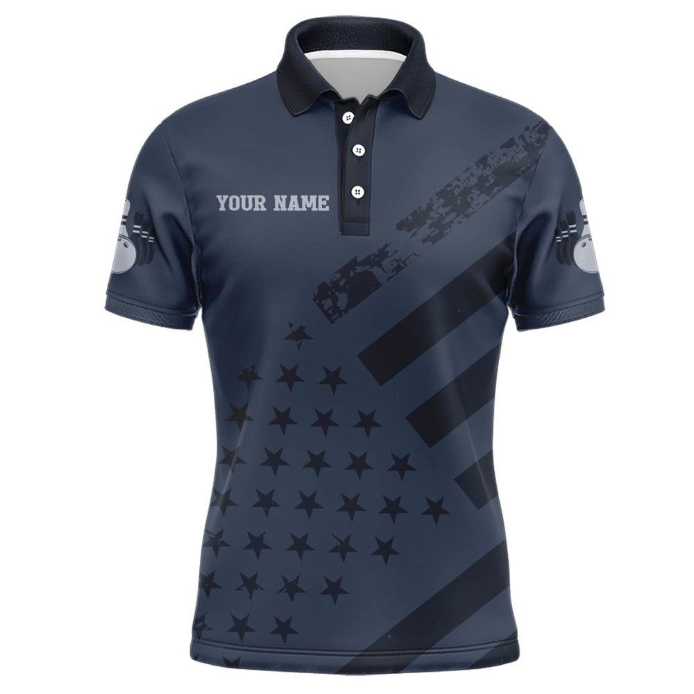 Custom Bowling Polo Shirts, American Flag Bowling Polo Shirt Team Patriotic Bowling Jersey For Men Bowlers Short Sleeve