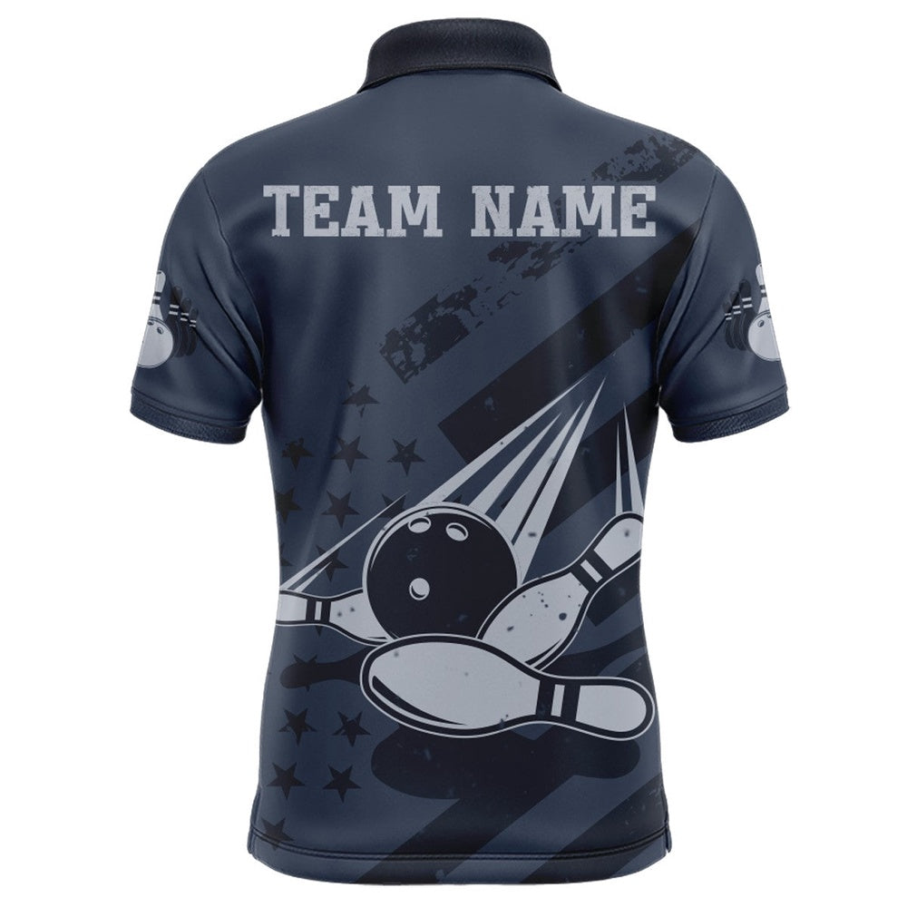 Custom Bowling Polo Shirts, American Flag Bowling Polo Shirt Team Patriotic Bowling Jersey For Men Bowlers Short Sleeve