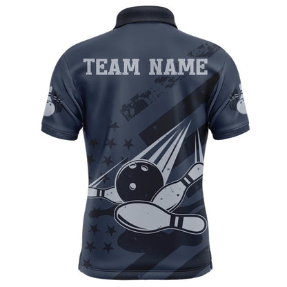 Custom Bowling Polo Shirts, American Flag Bowling Polo Shirt Team Patriotic Bowling Jersey For Men Bowlers Short Sleeve
