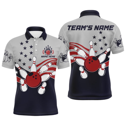 Custom Bowling Polo Shirts, American Flag Bowling Polo Shirts For Men Custom Bowling Team League Jersey