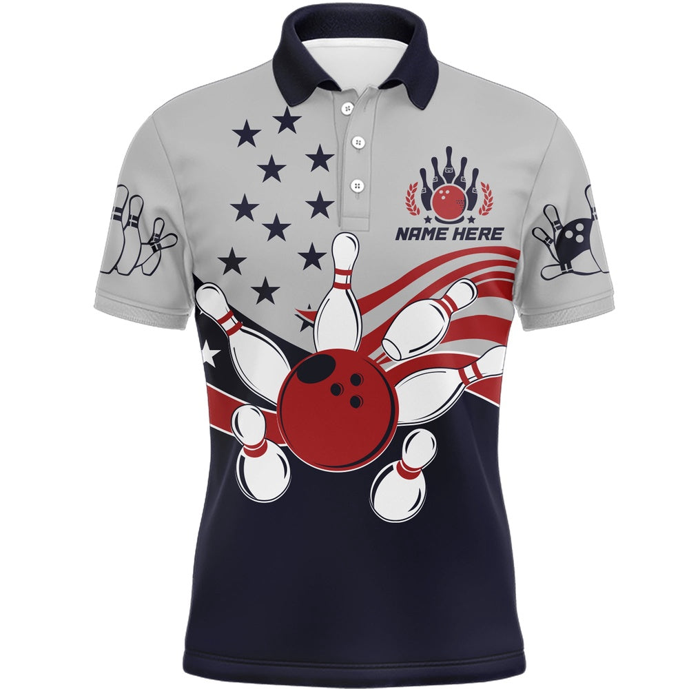 Custom Bowling Polo Shirts, American Flag Bowling Polo Shirts For Men Custom Bowling Team League Jersey
