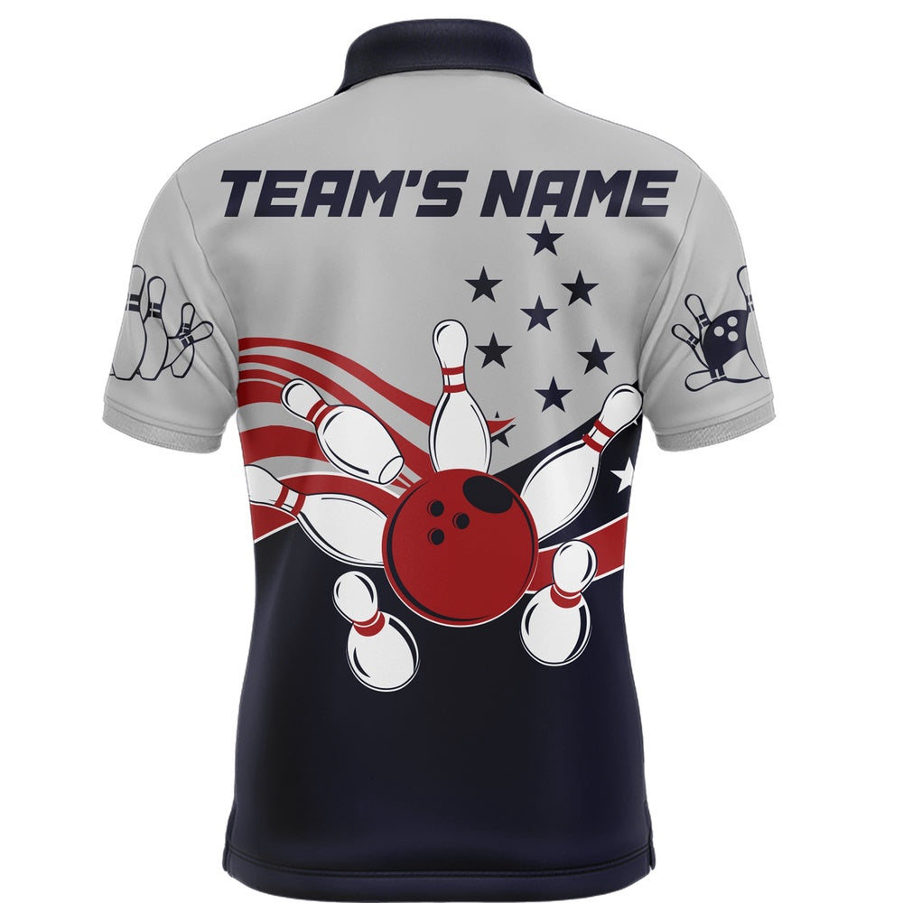 Custom Bowling Polo Shirts, American Flag Bowling Polo Shirts For Men Custom Bowling Team League Jersey
