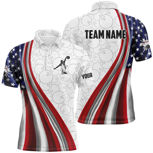 Custom Bowling Polo Shirts, American Flag Bowling Shirt Bowling Team League Polo Bowling Shirt For Men